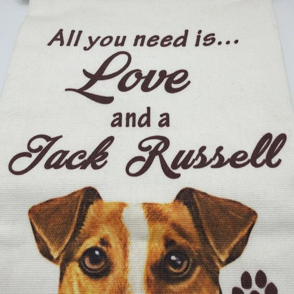 Jack Russell Terrier Dog Kitchen Towel All You Need‎ Is Love 100% Cotton